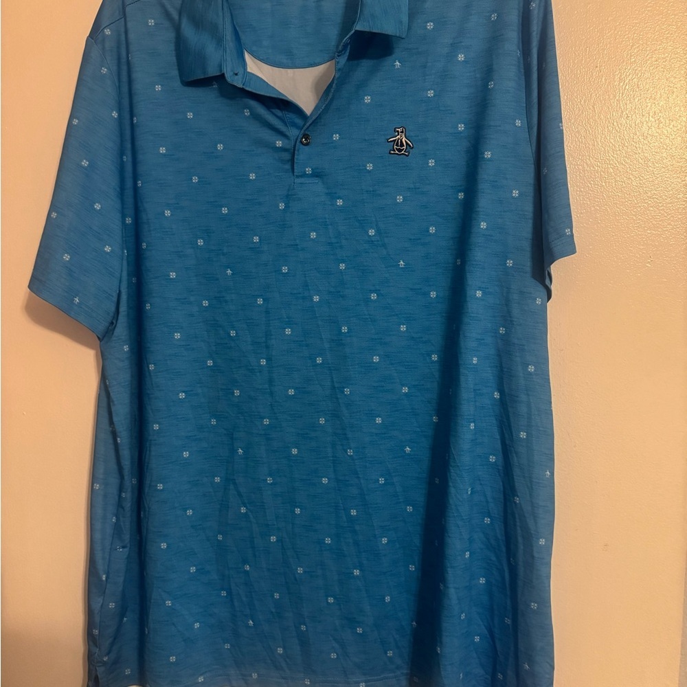 Original Penguin Men's Blue Polo with Subtle Pattern